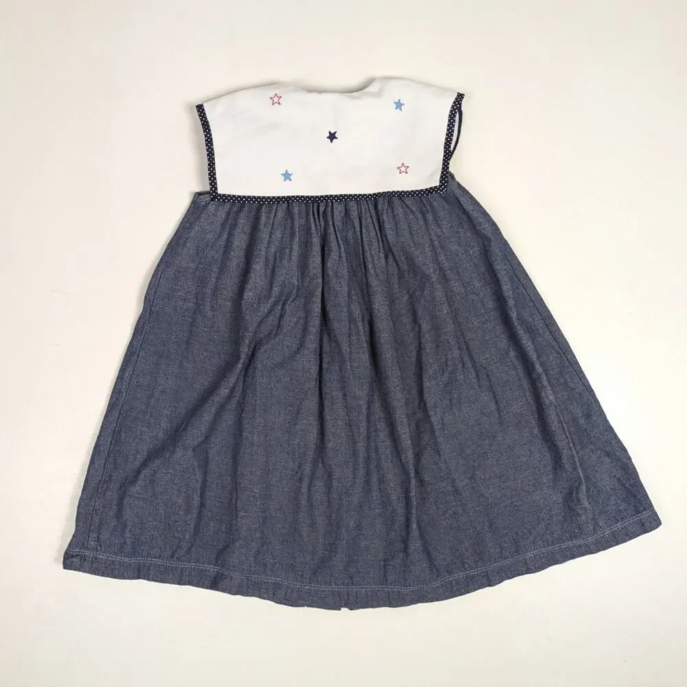 Vintage Kids Casual Blue Dress with White Sailor Collar